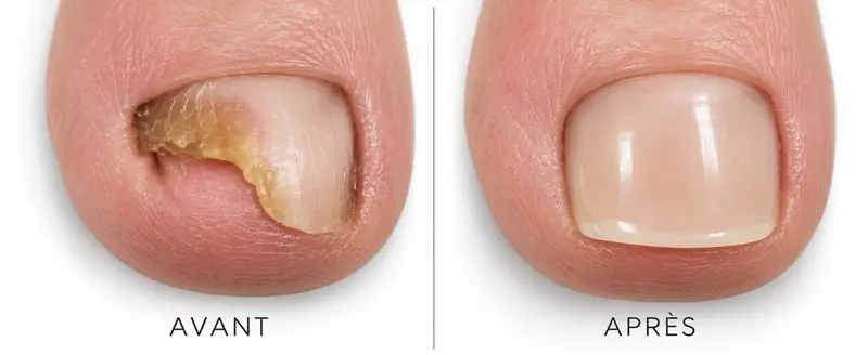 Onychoplastie : ongle avant et après reconstruction